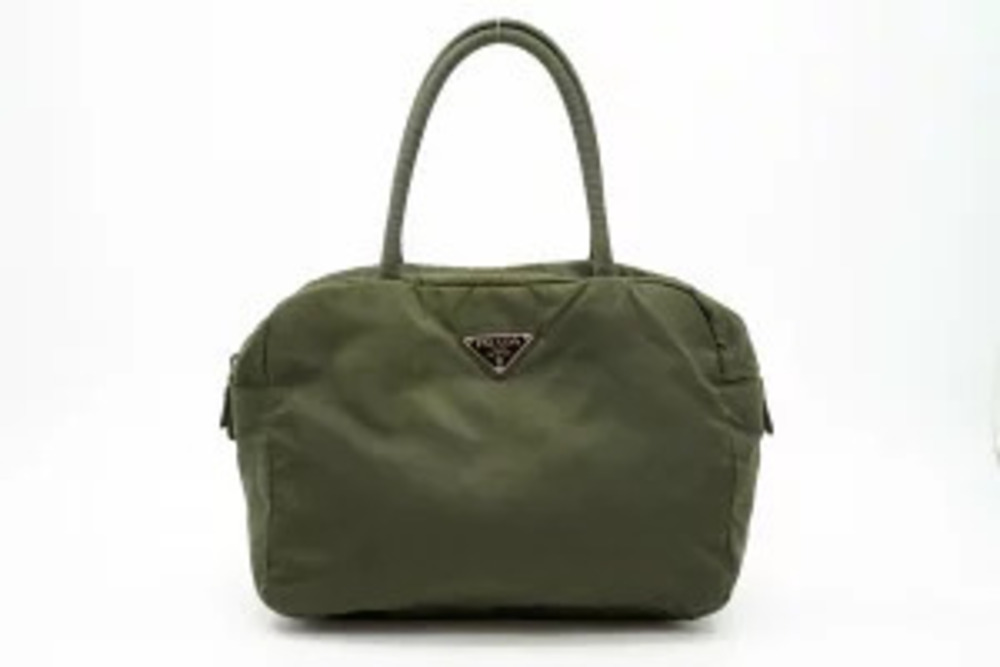 Prada Tote Triangle Plate Tessuto Khaki Green